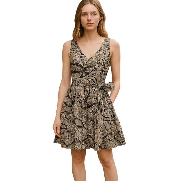 J. Crew Dresses & Skirts - J. Crew Paisley Cotton Side Tie Dress Tan Navy Sleeveless 68682 Size 0